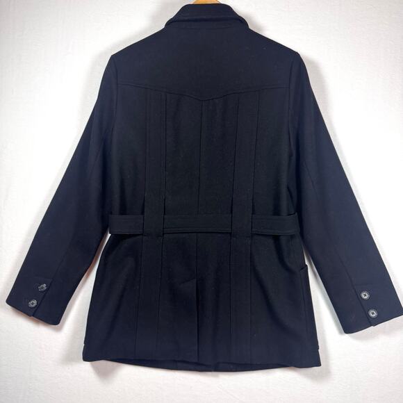 J.CREW Wool Blend Button Up Belted Utility Style Jacket Coat Size Medium Black - Picture 2 of 5